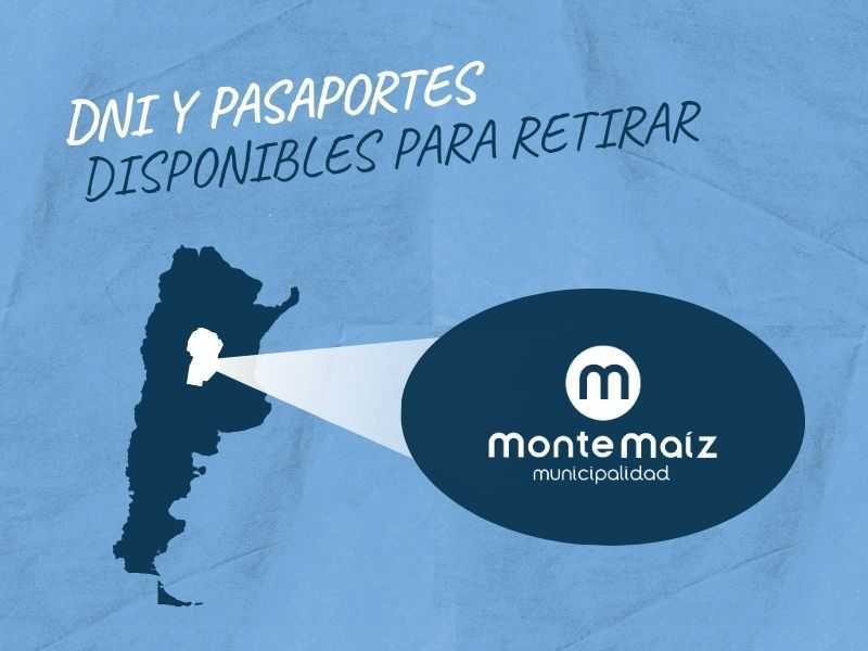 DNI y pasaportes disponibles para retirar en Monte Maíz